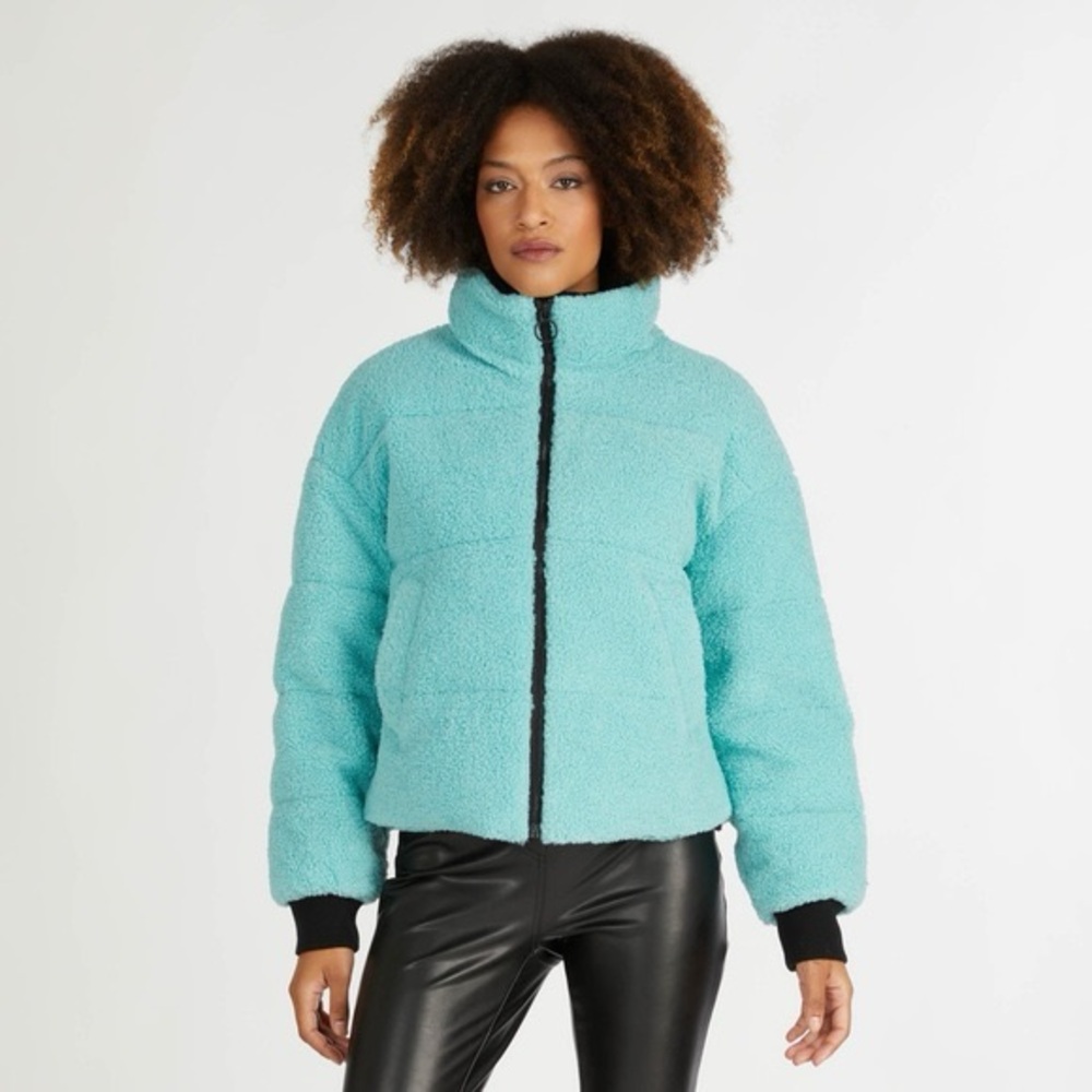 NVLT BERBER FAUX DOWN TIFFANY BLUE CROPPED COAT XL